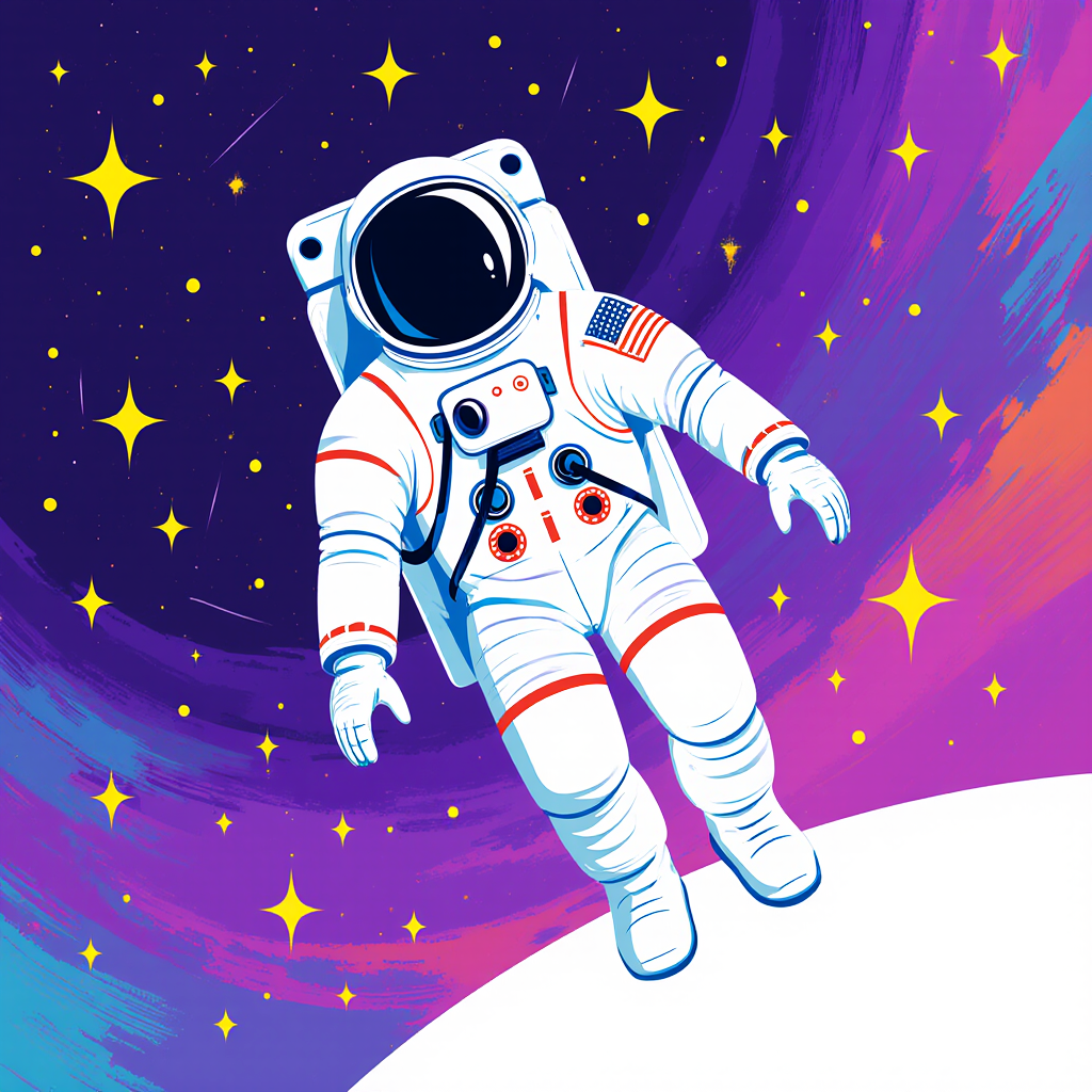Astronaut floating in space, cosmic colors with stars